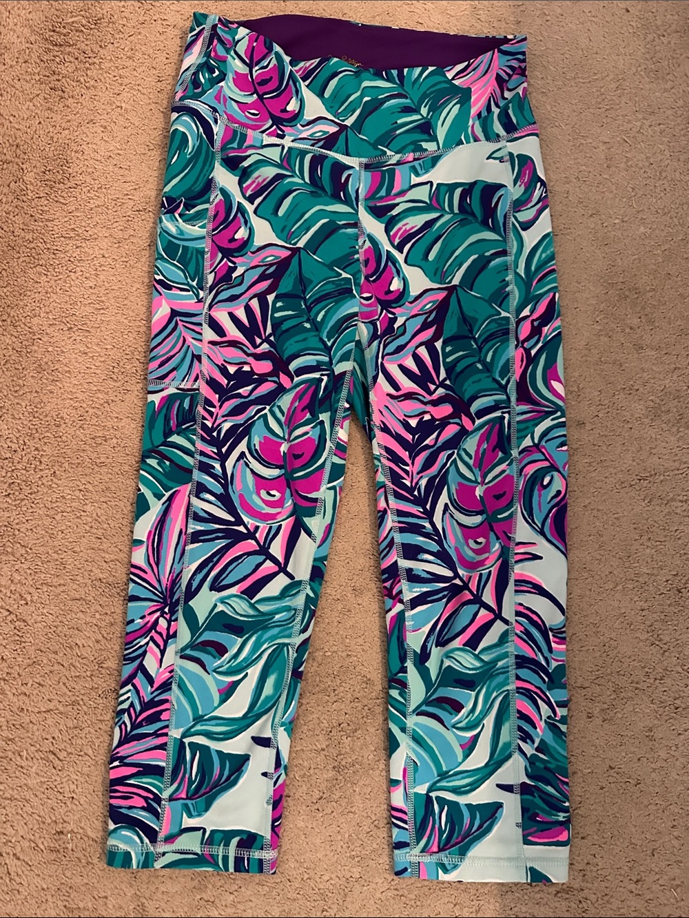 Lilly Pulitzer Teal Pink Purple Tropical Print Leggings